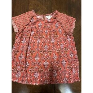 St John's Bay Coral Floral Print Short Sleeve Blouse Size Large